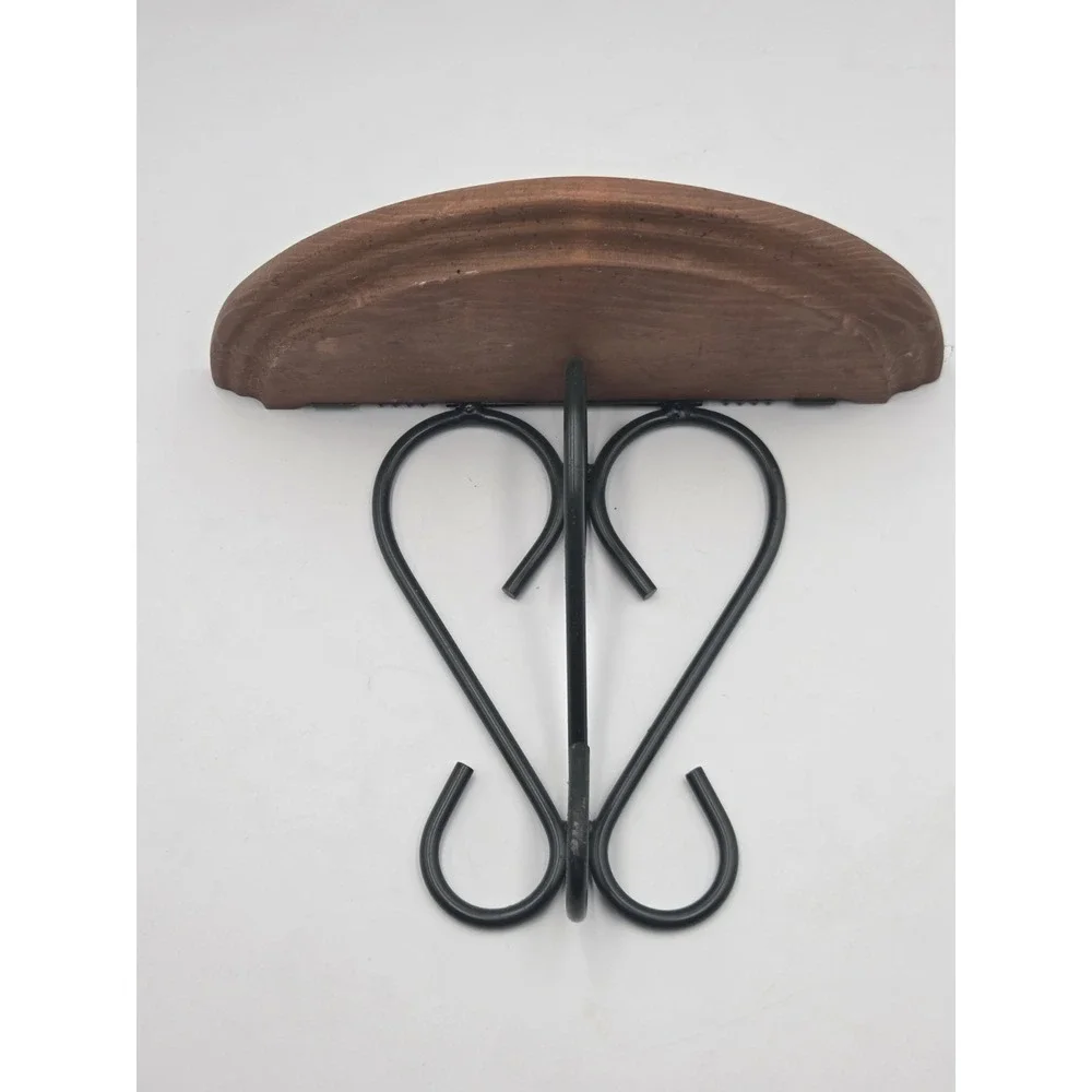 Home Interiors & Gifts Half-Round Wood Wall Shelf with Green Metal Bracket